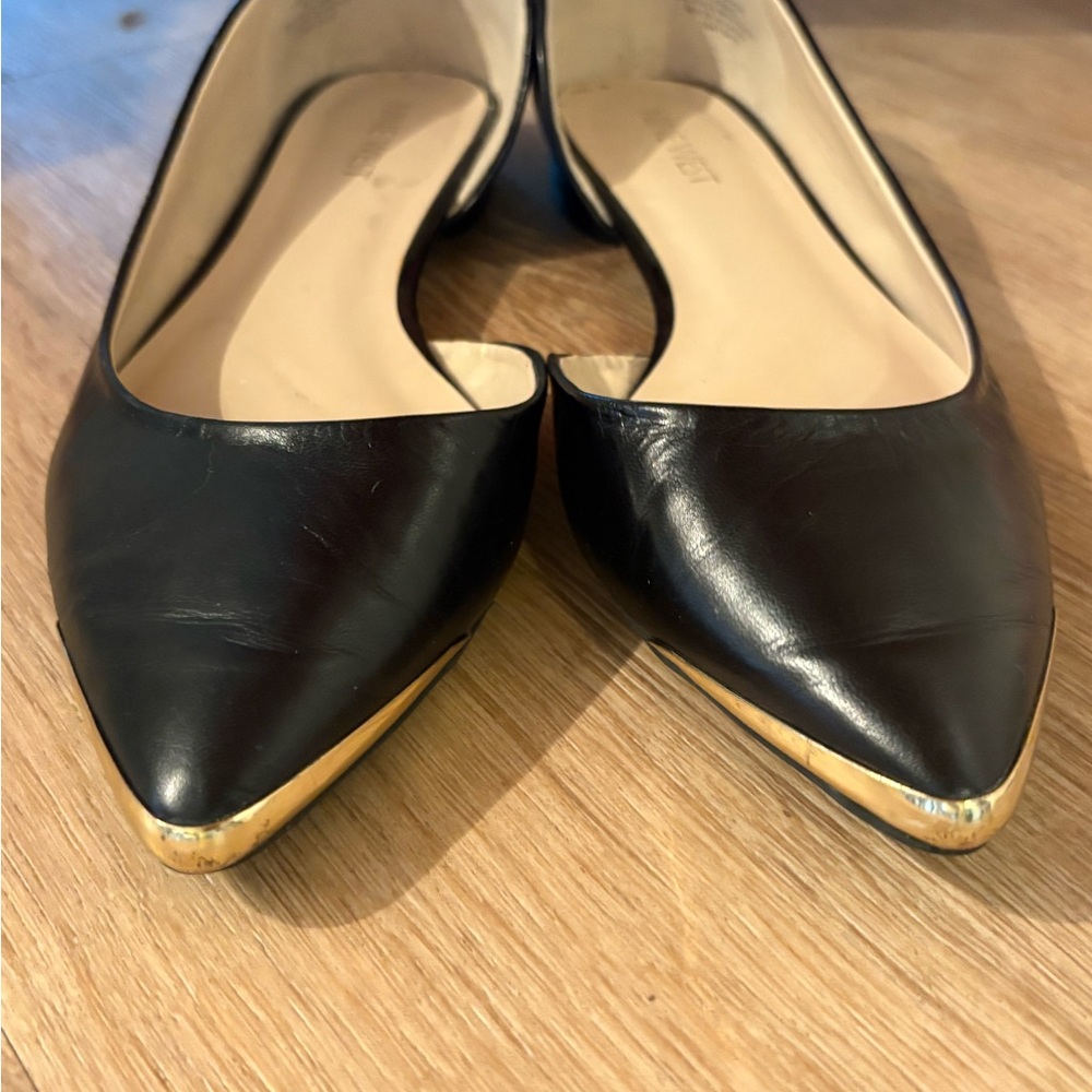 Nine West Black Flats with Gold Tips